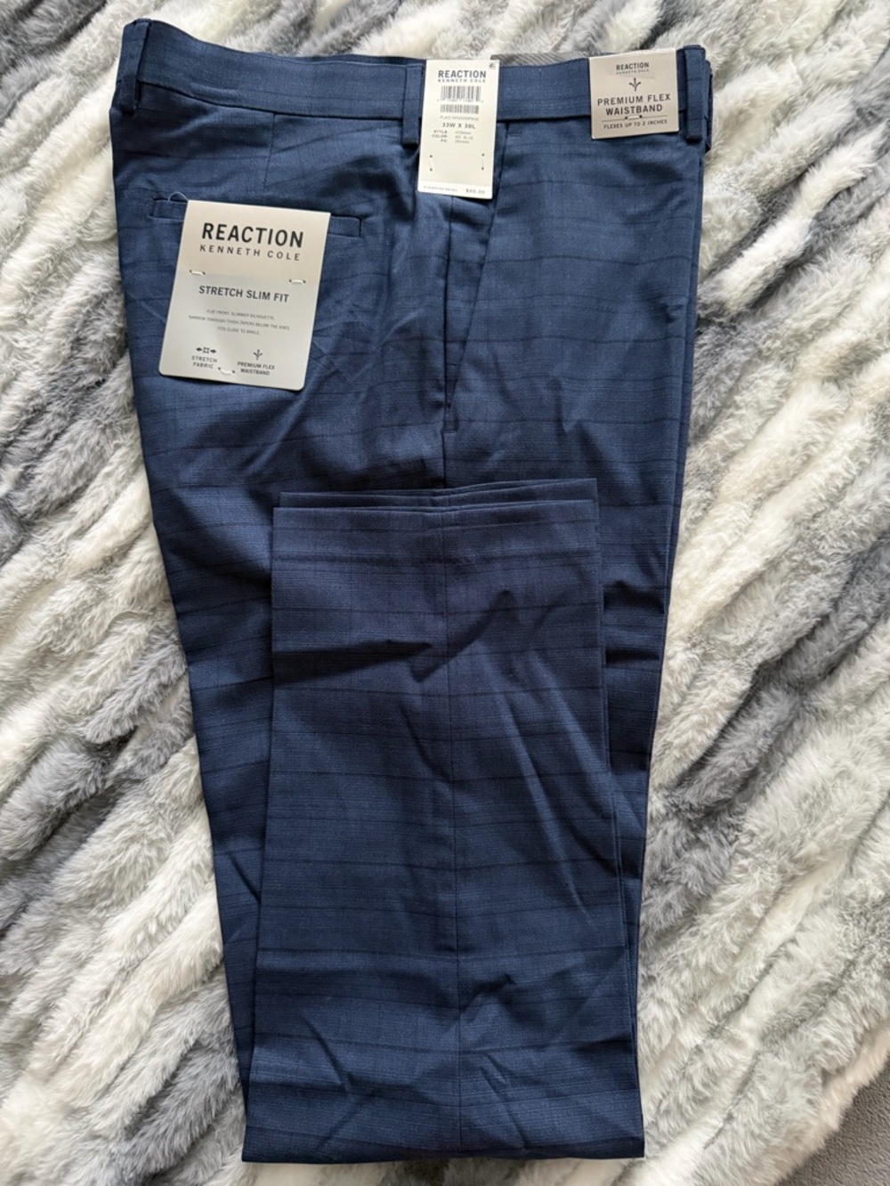 Kenneth Cole Reaction Plaid Windowpane Dress Pants in Blue. 33x30. KD60044